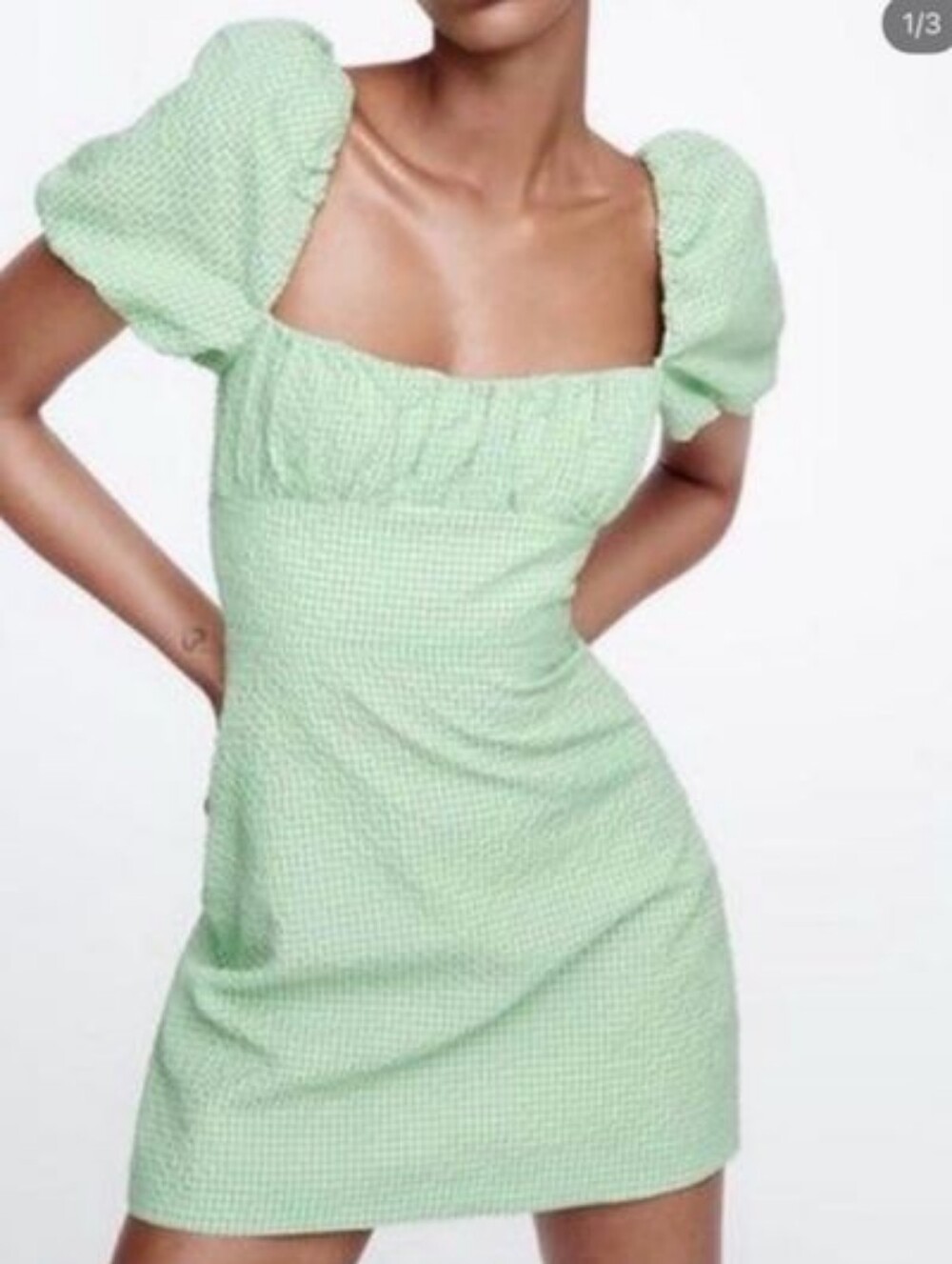 Zara Mint Green Puff-Sleeve Mini Dress